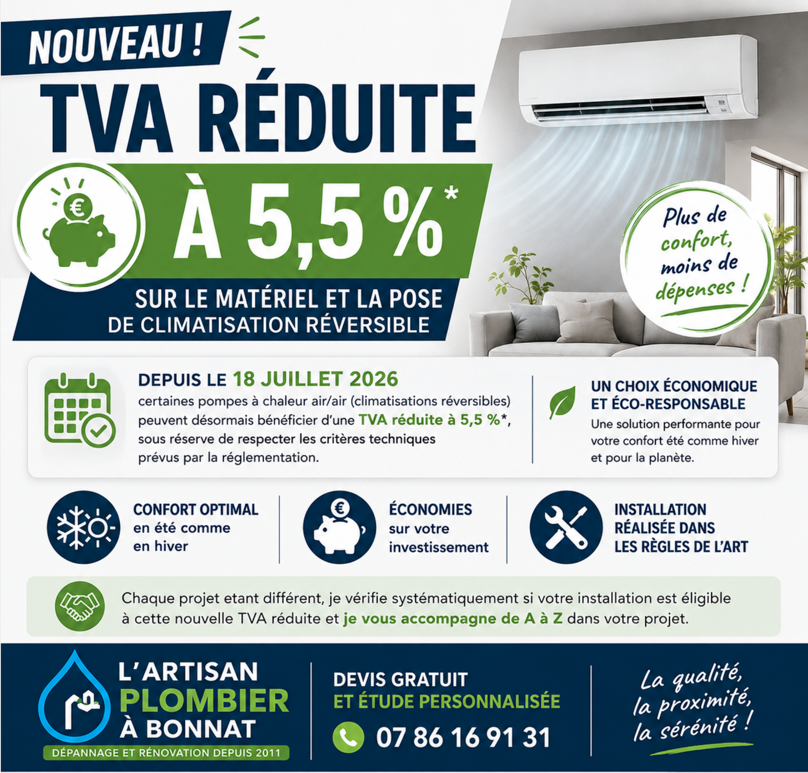TVA réduite à 5,5 % sur la pose de climatisation en Creuse